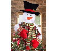KAHEIGN Christmas Tree Topper, 37CM Large Snowman Xmas Tree Top Hat with 53CM Long Stripes Scarf and Arm for Home Christmas Holiday Winter Wonderland Party Decor Desktop Ornaments