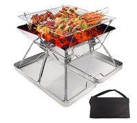 KAHEIGN Stainless Steel Fire Pit, Foldable BBQ Grill Rack Portable Campfire Pit Liftable Wood Burning Charcoal Grill for Camping Picnic Patio Backyard