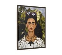Kahlo Thorn Necklace Hummingbird Canvas Print - Famous Mexican Wall Art Prints 24x32inch 60x80cm (Vertical) / Espresso / 1.25inch 3.175cm
