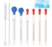 KAHZOR 6 Pieces Glass Dropper Pipettes with 2 Brushes, Pipette Dropper, 10 ml, 5 ml, 2 ml, 1 ml, 1 ml, Graduated Pipette Dropper for Laboratory, Research, Medicine, School, Measurement