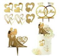 KAHZOR 8 Pieces Personalised Wedding Cake Toppers, Acrylic Cake Decoration, Wedding Cake Toppers, Customized for Wedding Cakes, Cakes and Weddings (Gold)