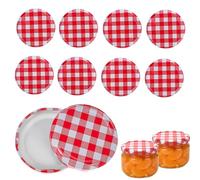 KAHZOR Pack of 10 Twist Off Lids, Screw Lids for Jars, 82 Red/White Chequered, Easy to Store, Screw Caps for Glasses, Twist Off Lid