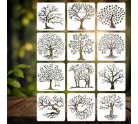 KAHZOR Pack of 12 Tree of Life Stencils Textile Design - Reusable Airbrush Stencils for Painting, Stencils Wall Design Crafts, Cutting Stencils DIY Art & Wall Decoration