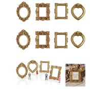 KAHZOR Pack of 8 Mini Picture Frames Vintage Gold Resin Baroque Decoration Set for DIY Projects, Mini Museum Picture Frame, Table Decoration, Dollhouse, Wedding & as Photo Props, Small Photo Frames
