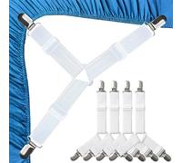 KAHZOR Set of 4 White Elastic Bed Sheet Elastics, Bed Sheet Suspenders with Metal Clips for Attaching to Bed Sheet, Ironing Board, Mattress, Sofa
