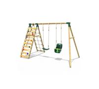 Rebo® Wooden Swing Set with Up and Over Climbing Wall - Kai Green | OutdoorToys | Baby Swing, Climbing Rocks, Sturdy Wooden Construction, Pressure Treated Timber
