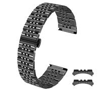Kai Tian 18mm Black Strap Tapered Straight & Curved Ends Polished Stainless Steel Watch Band for Men Women