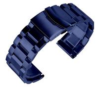 Kai Tian 18mm Stainless Steel Watch Band, Brushed Metal Watch Strap Classic Wristband with Double Buckle Safety Lock, Blue Watch Bands for Women Men