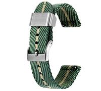 Kai Tian 18mm Watch Band Green Tone Khaki Canvas Metal Holder Linen Weave Quick Release Replacement Watch Band for Men Women