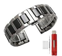 Kai Tian 18mm Watch Band Stainless Steel, Black Ceramic Watch Strap Silver Deployment Clasp Watch Bracelet for Womens Watches Metal Band