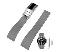 Kai Tian 20mm FKM Rubber Watch Straps, Tapered Silicone Replacement Grey Watch Band for Men Women with Classic Diving Buckle