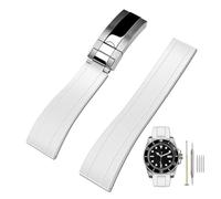 Kai Tian 20mm FKM Rubber Watch Straps, Tapered Silicone Replacement White Watch Band for Men Women with Classic Diving Buckle