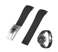 Kai Tian 20mm Rubber Watch Straps with Classic Diving Buckle, Black Curved End Tapered Silicone Watch Replacement Watch Strap for Men Women