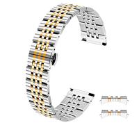 Kai Tian 20mm Silver Rose Gold Two Tone Bracelet Tapered Straight & Curved Ends Polished Stainless Steel Watch Band for Men Women