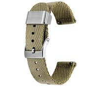 Kai Tian 20mm Watch Band Khaki Canvas Metal Holder Linen Weave Quick Release Replacement Watch Band for Men Women