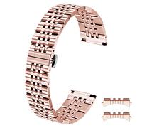Kai Tian 22mm Rose Gold Bracelet Tapered Straight & Curved Ends Polished Stainless Steel Watch Band for Men Women