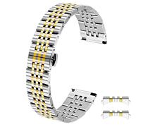 Kai Tian 22mm Silver Gold Two Tone Bracelet Tapered Straight & Curved Ends Polished Stainless Steel Watch Band for Men Women