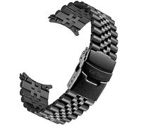 Kai Tian 23mm Metal Watch Band Curved Ends, Half-Moon 5 Beads Black Metal Watch Band Strap for Men Women Premium 304 Stainless Steel Watch Bands