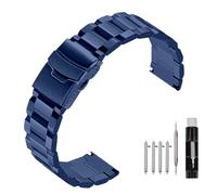 Kai Tian 24mm Stainless Steel Watch Band, Brushed Metal Watch Strap Classic Wristband with Double Buckle Safety Lock, Blue Watch Bands for Women Men