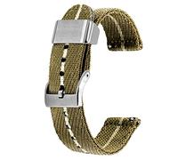 Kai Tian 24mm Watch Band Brown Tone Khaki Canvas Metal Holder Linen Weave Quick Release Replacement Watch Strap for Men Women
