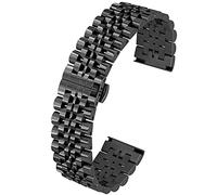 Kai Tian 5 Colors for Flexible Watch Strap Polished 7 Rows 20mm 22mm Stainless Steel Watch Band Quick Release Metal Watch Bracelet Deployment Clasp (22mm, Black)