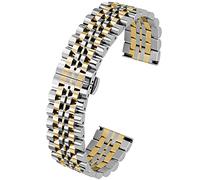 Kai Tian 5 Colors for Flexible Watch Strap Polished 7 Rows 20mm 22mm Stainless Steel Watch Band Quick Release Metal Watch Bracelet Deployment Clasp (22mm, Silver+IP Gold)