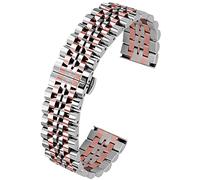 Kai Tian 5 Colors for Flexible Watch Strap Polished 7 Rows 20mm 22mm Stainless Steel Watch Band Quick Release Metal Watch Bracelet Deployment Clasp (22mm, Silver+IP Rose Gold)