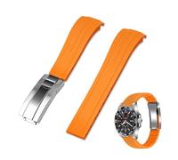 Kai Tian Curved End Rubber Watch Strap with Classic Diving Buckle, 20mm Tapered Silicone Curved Replacement Orange Watch Strap for Men Women