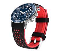 Kai Tian Durable Two Tone Silicone Curved Ends 20mm Racing Rubber Watch Bands Bracelet Black (Red Stitch) for Men Women