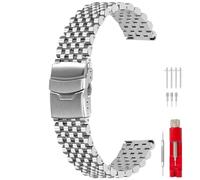 Kai Tian Heavy Duty Stainless Steel Watch Strap 22mm Brushed Quick Release 7 Beads Watch Straps Bracelet with Deplyment Clap for Men Women Silver