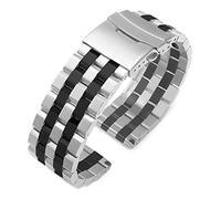 Kai Tian Premium 20mm Stainless Steel Two Tone Silver Black Watch Strap Band for Samsung Galaxy Watch 4/4 Classic/Active 2 41mm/44mm/46mm & Galaxy Watch 3 42mm
