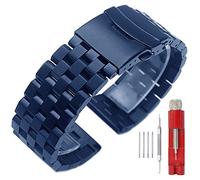 Kai Tian Premium Matte 5 Rows Double Locks 24mm Blue Stainless Steel Watch Band Strap, Replacement Metal Band for Men Women