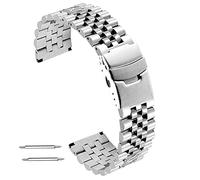 Kai Tian Premium Super 3-Dimensional Effect Stainless Steel Watch Strap Band 24mm Silver Round&Sturdy Metal Watch Bracelet with Double Locks Diver Clasp For Men Women