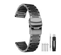 Kai Tian Silver Black Premium Metal Watch Strap Mesh Watch Band for Men Women Double Locks Folding Clasp Wristwatch for Men Women Replacement Stainless Steel Bracelet 18 mm 20 mm 22 mm 24 mm, 22mm