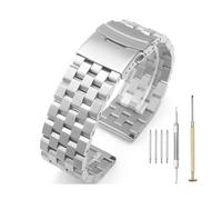 Kai Tian Super Engineer Screw Fixed Links 24mm Silver Watch Strap 316L Brushed Finish Solid Stainless Steel Watch Band with Double Flip Lock Diver's Clasp for Men Women