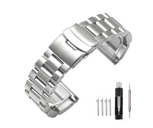 Kai Tian Super Thick Sturdy Watch Strap 20mm 22mm 24mm 26mm Premium Stainless Steel Watch Bands Classic Style Watch Bracelet with Double Deployment Buckle Black Silver