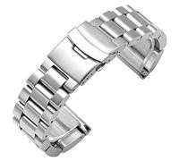 Kai Tian Super Thick&Sturdy Watch Strap 24mm Silver Stainless Steel Watch Bands Classic Style Watch Bracelet with Double Deployment Buckle