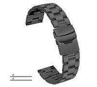 Kai Tian Watch Strap Stainless Steel 24mm Replacement Band Push Button Clasp Tapered Watch Band for Women Men Quick Release Black