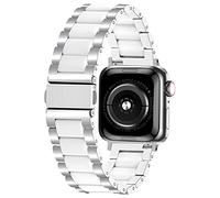 Kai Tian White Ceramics Silver Stainless Steel Solid Watch Strap Bracelet Compatible for Apple Watch 38mm 40mm 41mm Replacement Watch Bands for Men Women iWatch SE Series SE 7 6 5 4 3 2 1 Sport