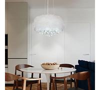 Kaichenyt Feather Lampshade 40cm White Feather Pendant Light with Crystal Elegant Fluffy Feather Chandelier Modern Home Decoration for Living Room, Bedroom, Restaurant, Hotel