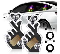 KaiDengZhe Finger Heart Car Window Light, Solar-Powered Wireless LED Heart Shape Neon Light Switchable Modes Solar Heart LED Ambient Light for Romantic Car, Outdoor Decor, Couple (RGB 2pcs)