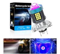 KaiDengZhe H4 LED Headlight Bulb Motorcycle with Blue-ray Angel Eye Devil Eye, 1PCS Moto 9003/HB2 High Low Beam Light with 4 Lighting Modes, 12V-80V 3000LM LED Bulb with HD Projector (White)