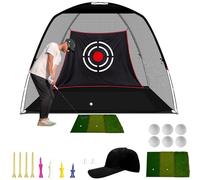 KAIDIDA Golf Practice Net for Garden: 12x7FT Hitting Net Set with 3-in-1 Mat Silent Target 6 Balls 10 Tees & Cap - Professional Indoor Home Training Aids for Golfers