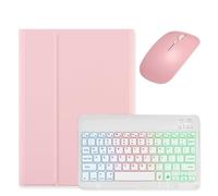 kaidisen Backlit Keyboard for Galaxy Tab S10 FE / S9 FE 10.9 inch, Tab S9/S8/S7 11" Case with Mouse and Detachable RGB Colorful Backlight Color Keyboard Case,Pink+White