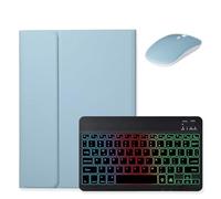kaidisen Backlit keyboard for Galaxy Tab S9 FE 10.9 inch/Tab S9 11 inch/Tab S8/S7 11" Keyboard Case with Mouse, Detachable Backlight Color Keyboard Case,Mist Blue+Black
