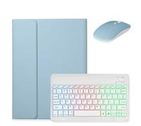 kaidisen Backlit keyboard for Galaxy Tab S9 FE 10.9 inch/Tab S9 11 inch/Tab S8/S7 11" Keyboard Case with Mouse, Detachable Backlight Color Keyboard Case,Mist Blue+White