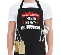 Kaidouma Grill Aprons for Men Funny - Grill Master The Man The Myth The Legend - Men’s Adjustable Bib Cooking Grilling BBQ Aprons with 2 Pockets and Long Ties