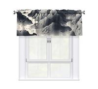 Kaifanee 1 Panel Short Curtain Valance 54 x 18 Inch, Black And White Landscape Of Mountains And Rivers Window Treatments Valance Curtains for Kitchen Bathroom Laundry