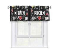 Kaifanee 1 Panel Short Curtain Valance 54 x 18 Inch, Kitchen Sketch Pattern Window Treatments Valance Curtains for Kitchen Bathroom Laundry