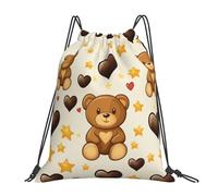 Kaifanee Drawstring Backpack Sports Gym Bag for Women Men, Cartoon Teddy Bears Hearts Start Print Lightweight Gym Sack with Adjustable Shoulder Straps for Travel, Yoga, Running, Beach
